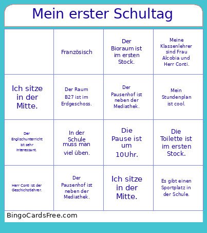 Mein Erster Schultag Bingo Card