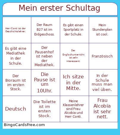 Mein Erster Schultag Bingo Card