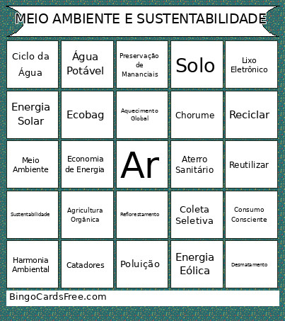 MEIO AMBIENTE E SUSTENTABILIDADE Bingo Card