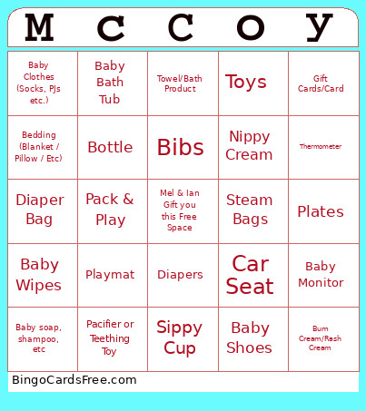 Mel & Ian Baby Shower Bingo Card