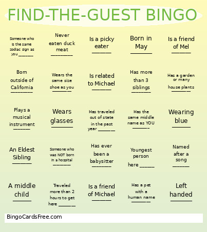 Mel & Michaels Baby Shower Bingo Card
