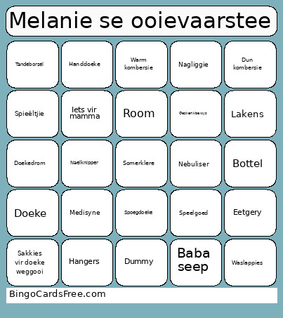 Melanie Se Ooievaarstee Bingo Card