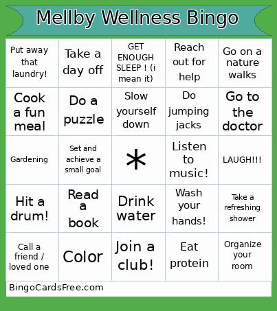 Mellby Welness Bingo Cards Free Pdf Printable Game, Title: Mellby Wellness Bingo