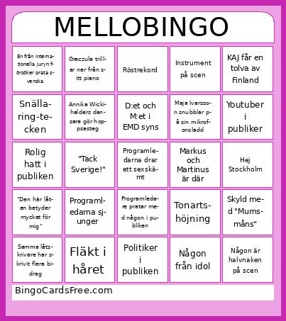 MELLOBINGO Cards Free Pdf Printable Game, Title: MELLOBINGO