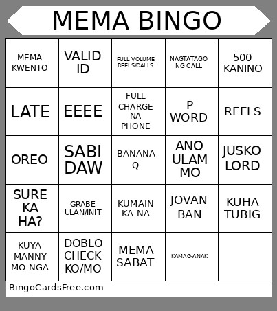 Mema Bingo Card