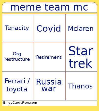 Meme Team Mc Bingo Card