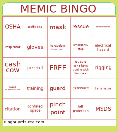MEMIC Bingo Card