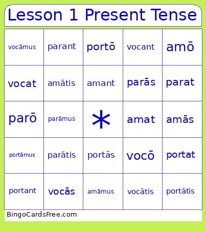 Memoria Press First Form Present Tense Bingo
