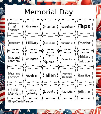 Memorial Day Bingo Card