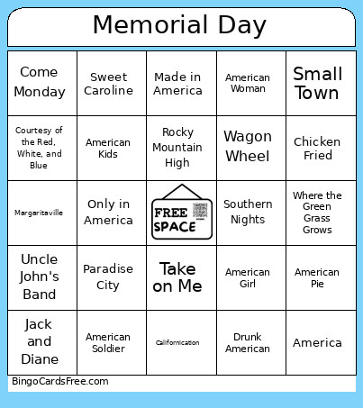 Memorial Day Bingo Card