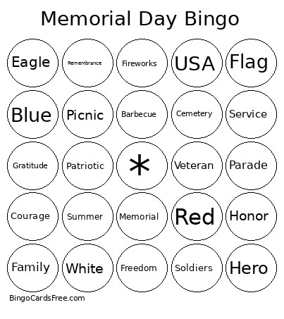 Memorial Day Bingo Card