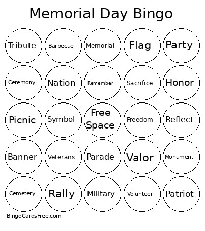 Memorial Day Bingo Card