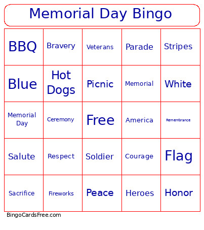 Memorial Day Bingo Card