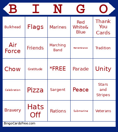Memorial Day For Veterans Bingo Card