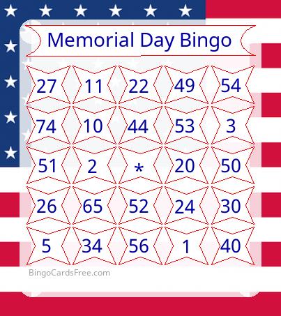Memorial Day Number Bingo 1-75 Cards Free Pdf Printable Game, Title: Memorial Day Bingo