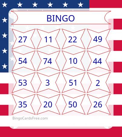 Memorial Day Number Bingo 1-75 4x4