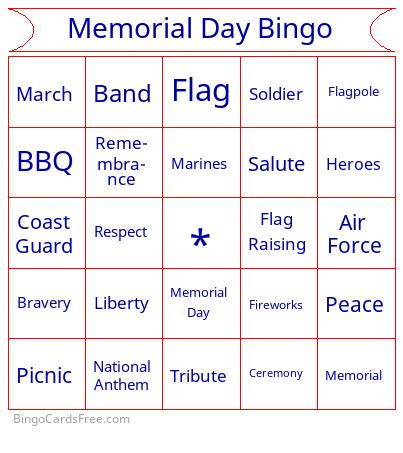 Memorial Day Word Bingo Cards Free Pdf Printable Game, Title: Memorial Day Bingo