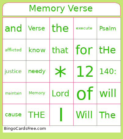 Memory Verse Bingo Card
