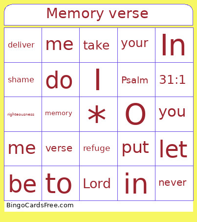 Memory Verse Bingo Card