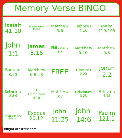 Memory Verse Bingo Card