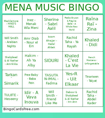 MENA MUSIC Bingo Card