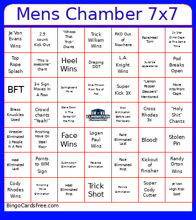 Mens Chamber 7x7 Bingo Card