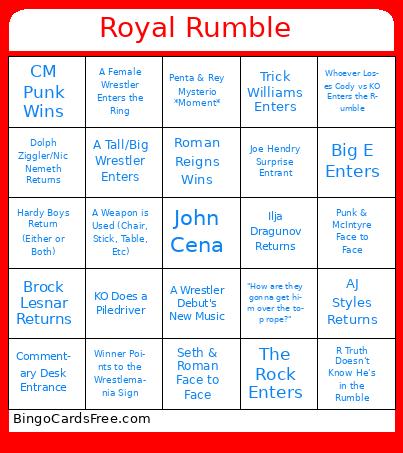 Men's Royal Rumble Bingo Cards Free Pdf Printable Game, Title: Royal Rumble 