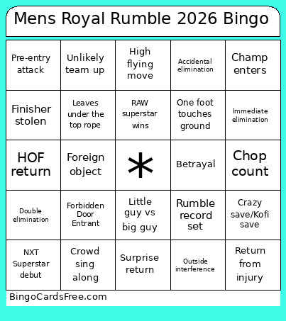 Mens Royal Rumble 2026 Bingo Card