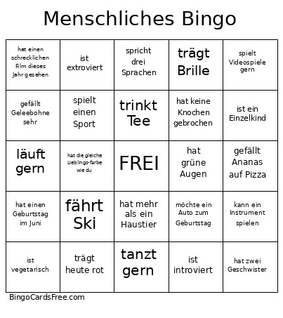 Menschliches Bingo Card 2