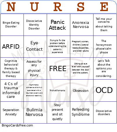 Mental Health Bingo Card