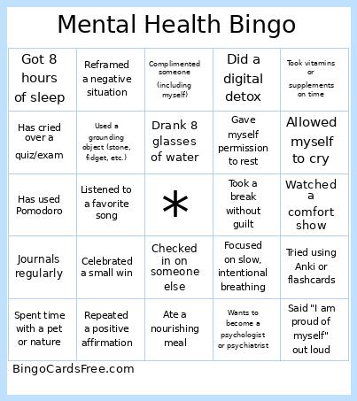 Mental Health Bingo