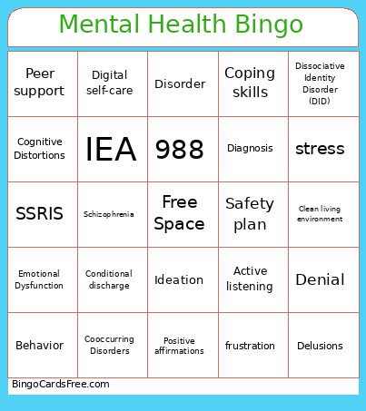Mental Health Bingo Card