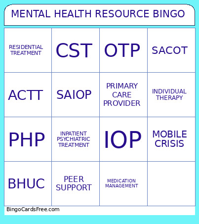 MENTAL HEALTH RESOURCE Bingo Card