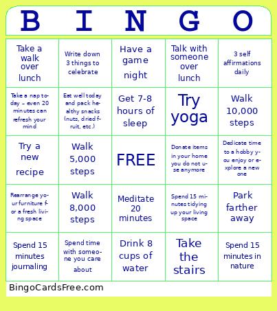Mental Health Week Bingo