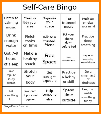 Mental Well-being Bingo Card