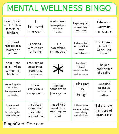 MENTAL WELLNESS Bingo Card