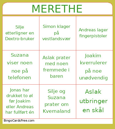 Merethe Bingo Card
