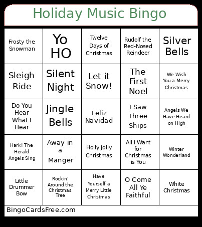 Merry Christmas Music Bingo Card