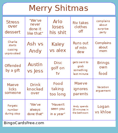 Merry Shitmas Bingo Card