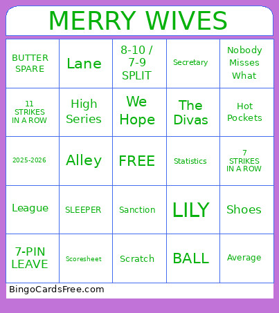 Merry Wives Bingo Card
