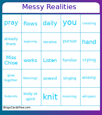 Messy Realities Bingo Card
