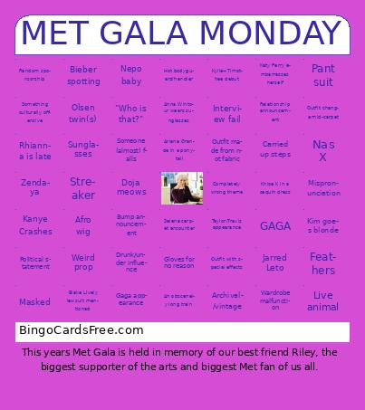 MET GALA MONDAY Bingo