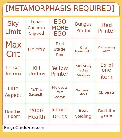 [METAMORPHASIS REQUIRED] Bingo Card