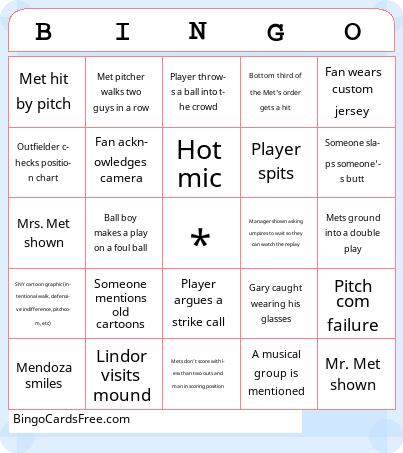 Mets Bingo Cards Free Pdf Printable Game, Title: BINGO