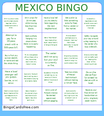 MEX Perf Bingo Card