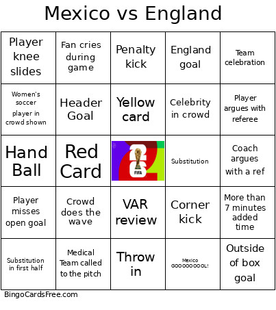 Mex Vs Eng World Cup Bingo Card