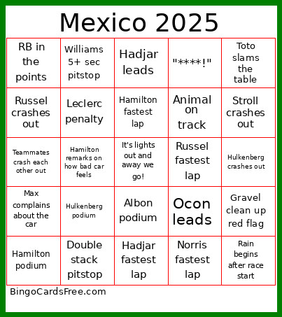 Mexico 2025 Bingo Card