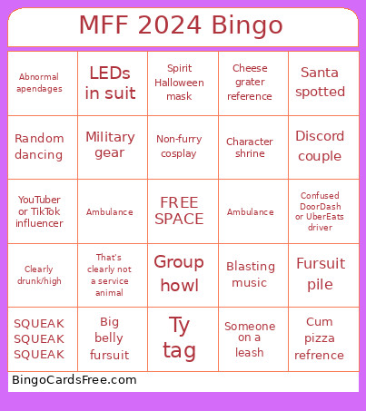MFF 2024 Bingo Card