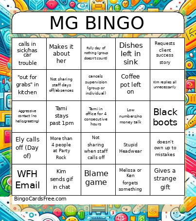 MG Bingo Card