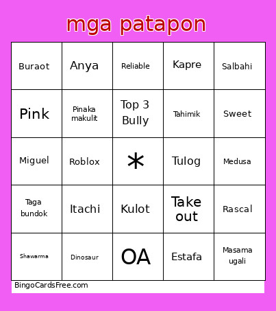 Mga Patapon Bingo Card